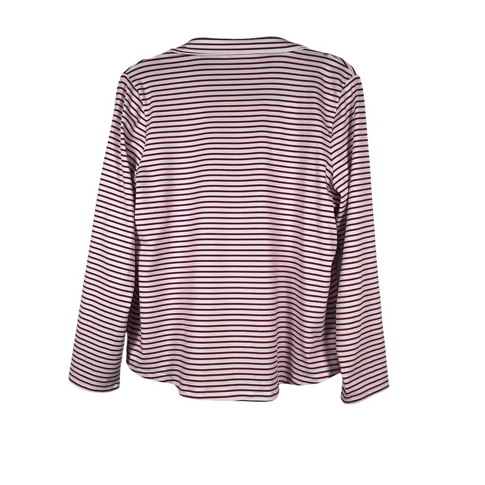 Chico's Quarter Zip Top Womens Burgundy White Striped Long Sleeve Size 1 M - Picture 2 of 6